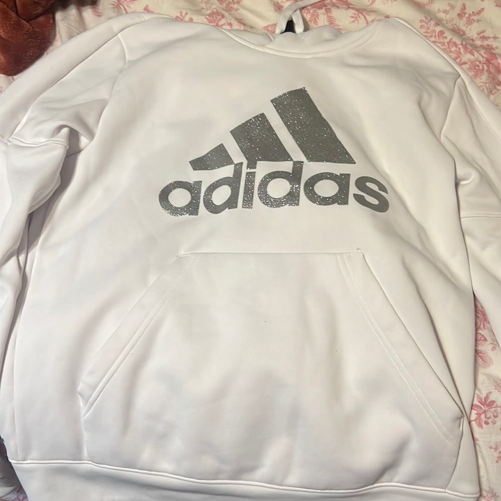 White adidas sparkle letter hoodie